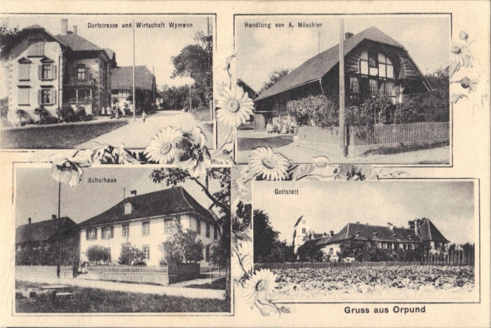 <p>Dorfstrasse und Wirtschaft Wymann , Handlung A. Möschler , Schulhaus , Gottstatt , ungelaufen beschrieben 1917 , Karte Top Zustand ,</p>